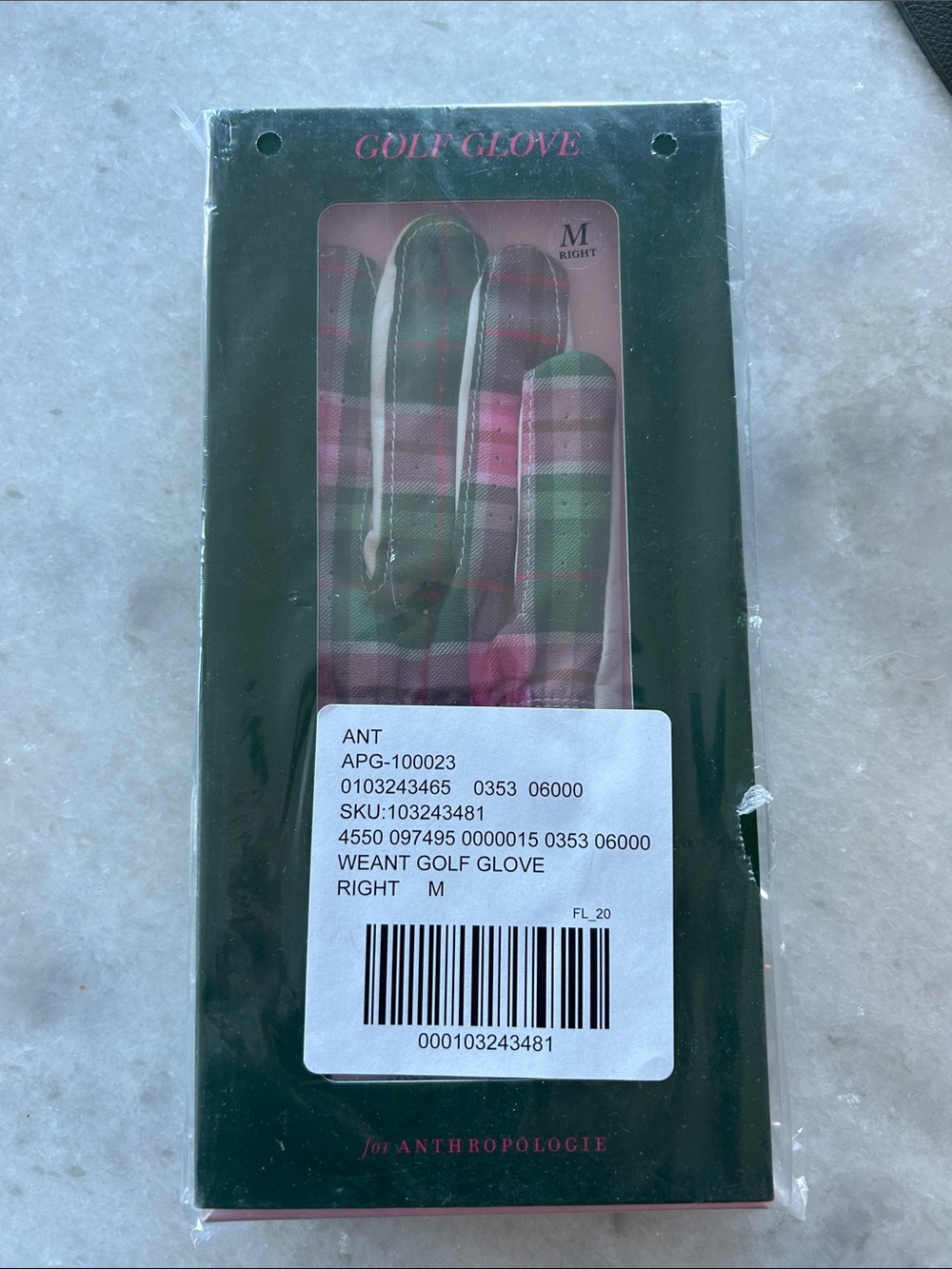 Anthropologie Pink and Green Plaid Women's Golf Glove - Right Hand